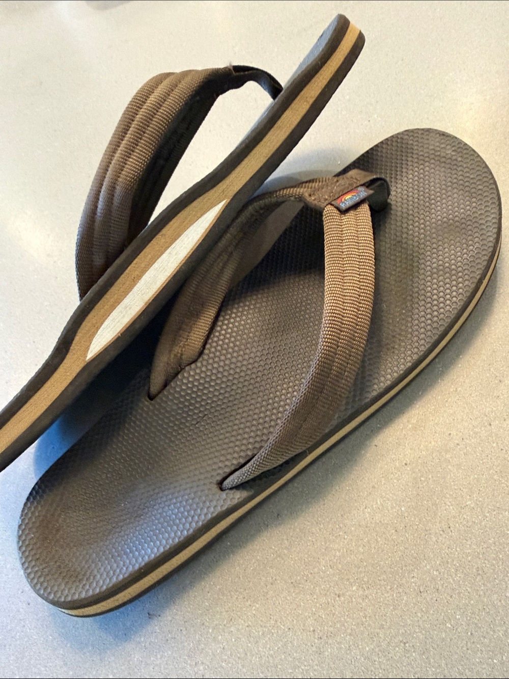 Rainbow Brown Strap Black Footbed Women's Flip Flops